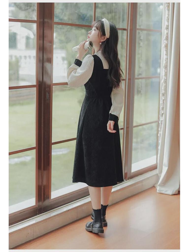 [Hochelastischer Cord] Französisches Retro-Mantelkleid mit Rüschen