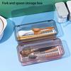 Chopstick Box with Cover Dust-Proof & Drainable Plastic Utensil Organizer Tension-Mounted Kitchen Storage for Countertop