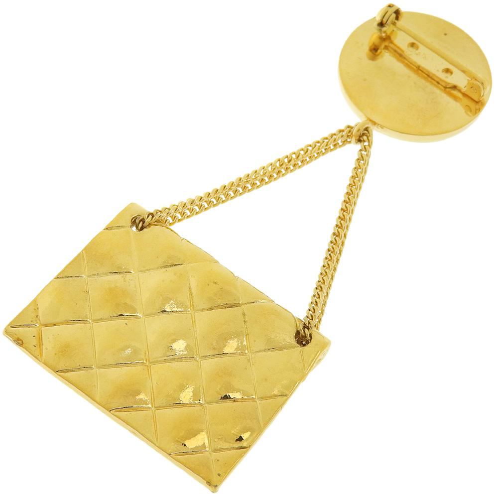 CHANEL Bag motif Brooch COCO Mark Matelasse Plated Gold 19g Women Used