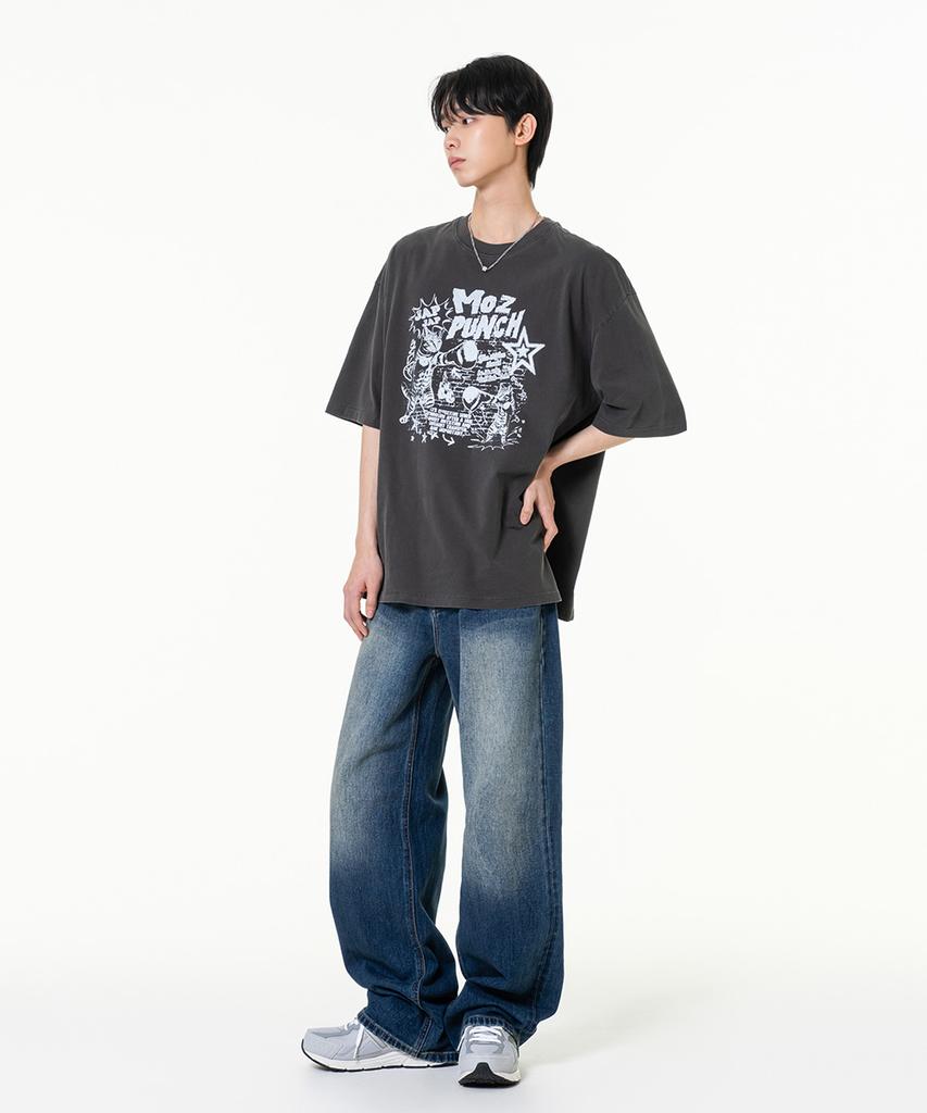 MOZMOZ Punch Pigment Oversized Short Sleeve T-Shirt Charcoal