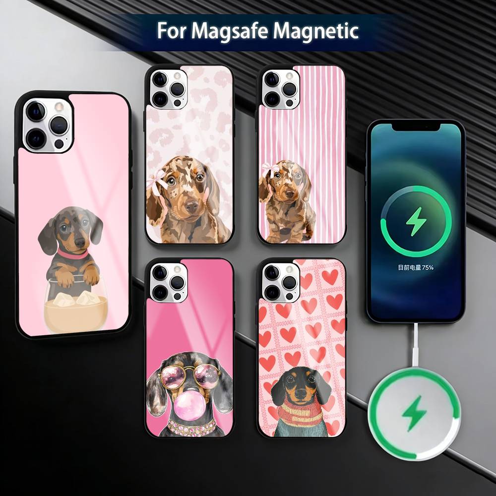 Cute Dachshund Bulldog Phone Case For iPhone17,16,15,14,13,12,11 Plus,Pro Magnetic For Magsafe Wireless Charging