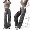Retro Overalls Women's Autumn and Winter Velvet High-waisted and Thin Straight-leg Spiked Pleated Loose Wide-leg Casual Trousers