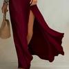 Damen One-Shoulder Maxikleid mit hohem Schlitz Langarm Locker Fließend Strand Sommerkleid Lässig Reise Urlaub Gestricktes Langes Kleid