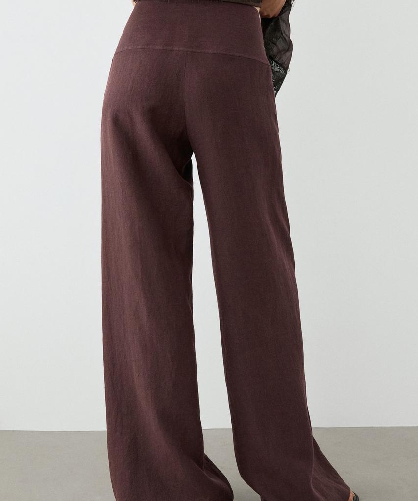 Masimodutti 100% Linen Mid-Rise Flare Pants