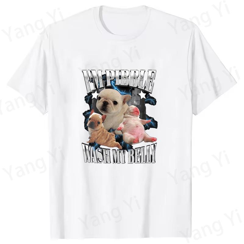 Fashion Spoof Cute Bulldog Print Tshirt Im Pibble Wash My Belly Letter Unisex Loose Short Sleeve Oversized Loose Unisex Women Tee