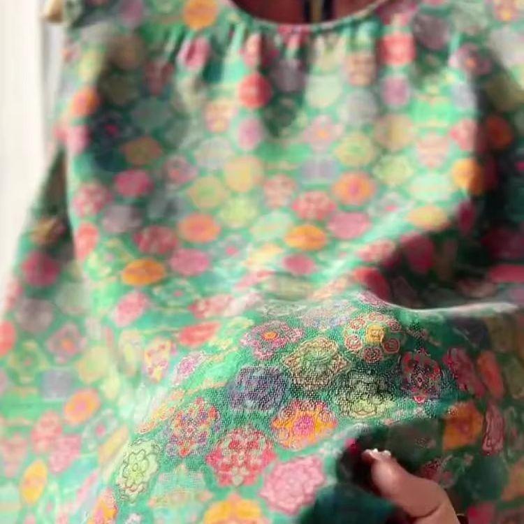 Fashion Retro Green Printed Sleeveless Vest Women's 2025 New Unique Beautiful and Thin Shirt