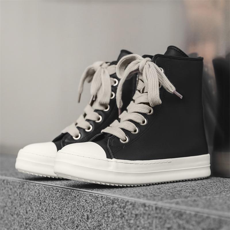 

Модные мужские повседневные ботильоны на шнуровке, модные кроссовки с высоким верхом для ходьбы, дышащая уличная обувь, нескользящая удобная обувь 44 чёрный