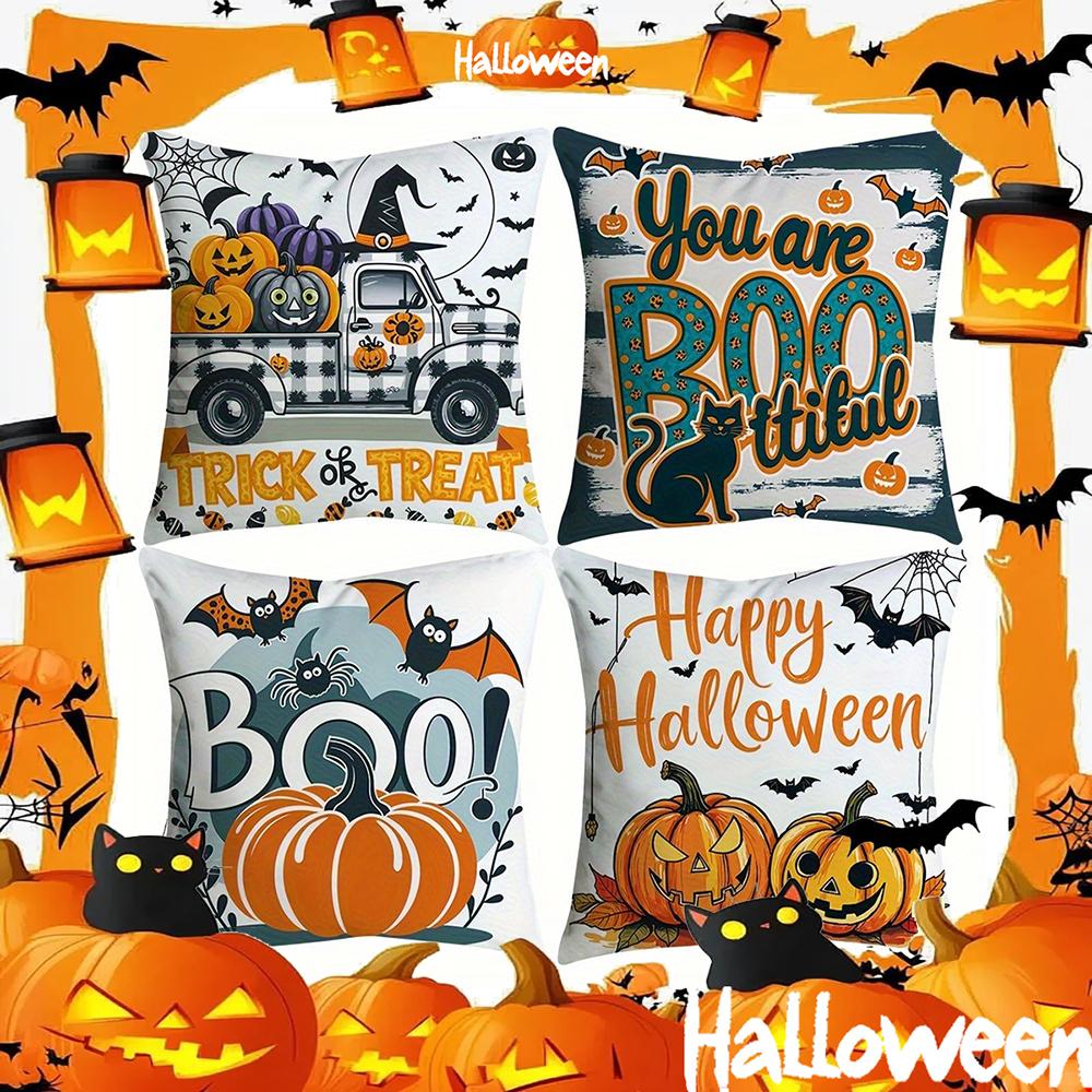 Pumpkin Truck for Halloween DecorSuitable for Living Room Bedroom Sofa Decorative Cushion Cover Pillow Cover