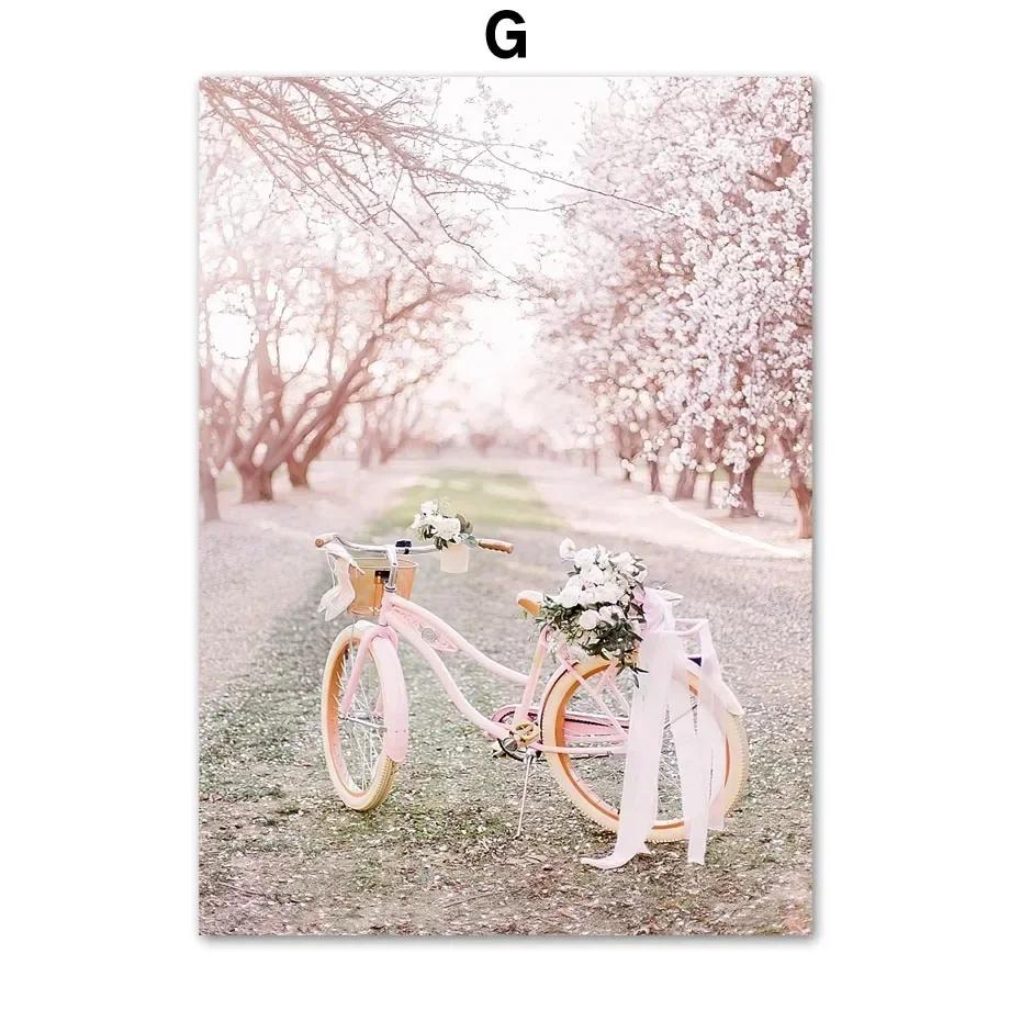 Wall Canvas Pink Sakura Rose Tulip Flower Landscape Nordic Posters And Prints Wall Pictures For Living Room Decor
