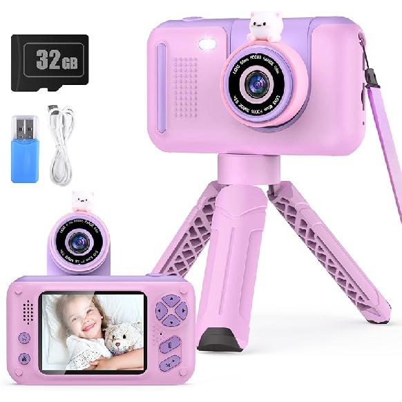 Upgraded Real 1080P Kids Camera with Flip-up Lens for Selfie & Video, 32GB SD Card Included, 2.4" Screen Camera Toy for 4-12 Years Old Girls Boys on