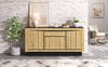 140*40*60cm Living Room Chest, Sideboard With 4 Doors, 1 Drawer, Dining Room Cabinet, Handleless Compartments, Sofa Side Cabinet, Wood Color + Black