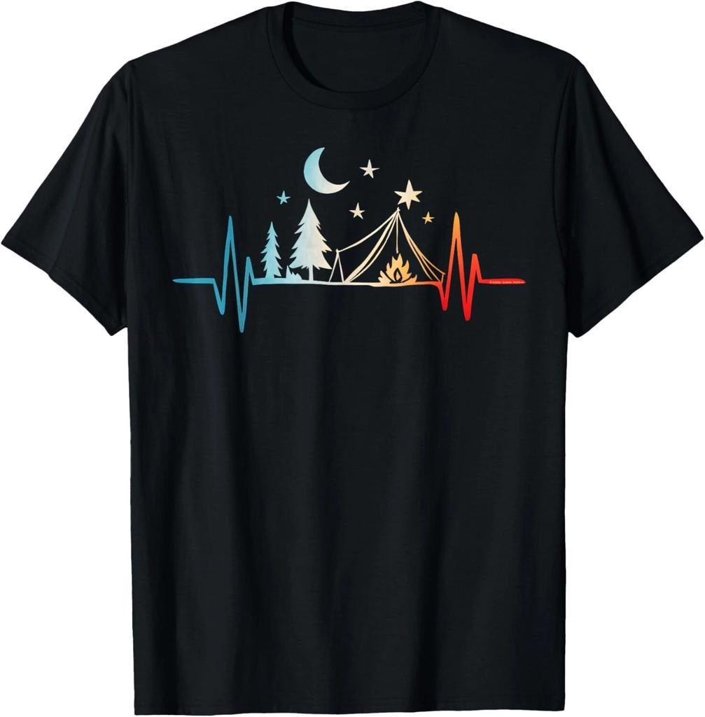Forest Mountains Nature Heartbeat Outdoor Hiking Camping Gift Unisex T-Shirt