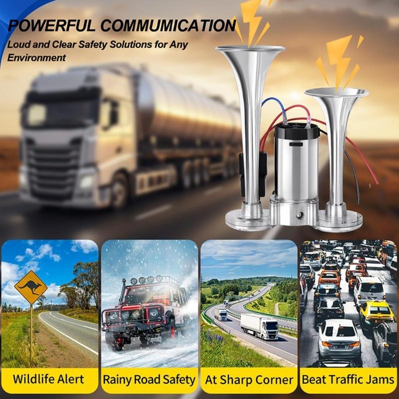 Double tube Integrated Electric Pump Air Horn with Relay 600DB Compressor Integrated Air Horn Car Horn