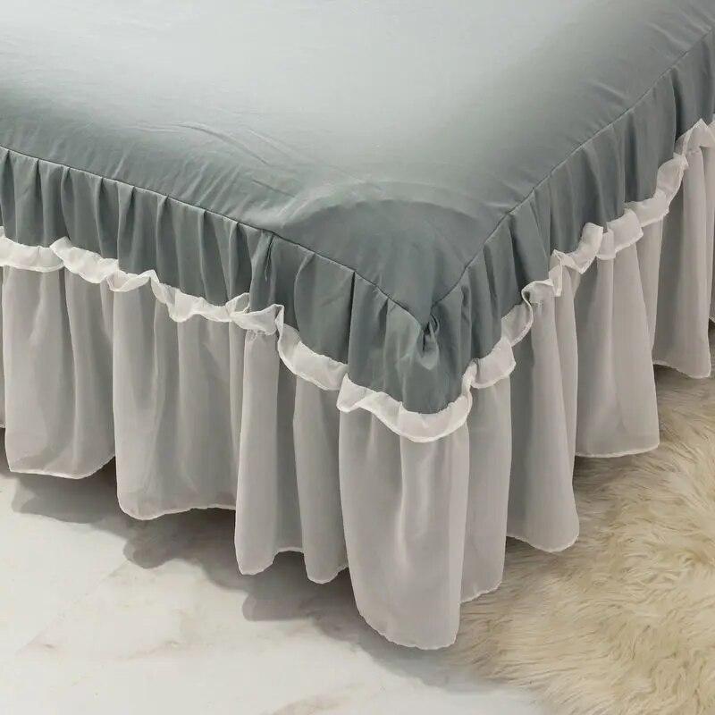 White Gauze Lace Lotus Leaf Lace Bed Skirts Princess Style Solid Color Bedspread Bed Cover Non-Slip Sheets For Girl Bed Cover