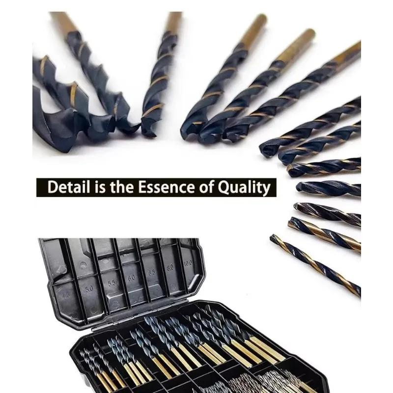 99PCS Drill Bit Set 1/16" To 3/8" High Speed Steel Drill with Plastic Storage Case Premium HSS Black Gold Coated Twist Hex Shank