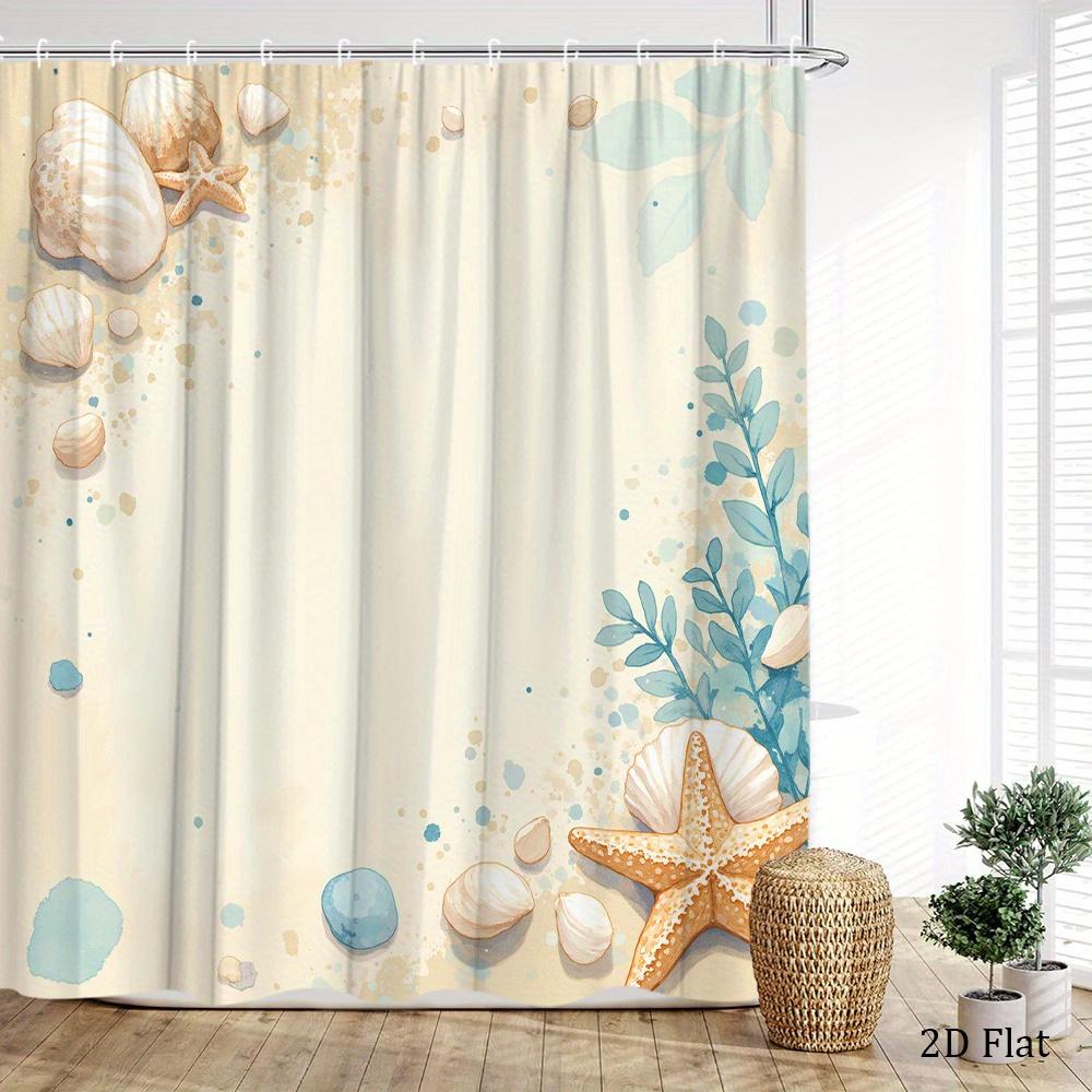Beach Shell Starfish Shower Curtain 1Pc – Nautical Sea Life With Watercolor Dots, Coastal Art Bath Curtain For Calm Home Decor