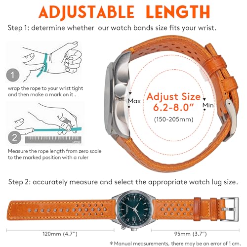 [hemsut H] Genuine Leather Watch Band, Perforated Design, Soft and Flexible, Italian Vegetable Tanned Leather Quick Release Band