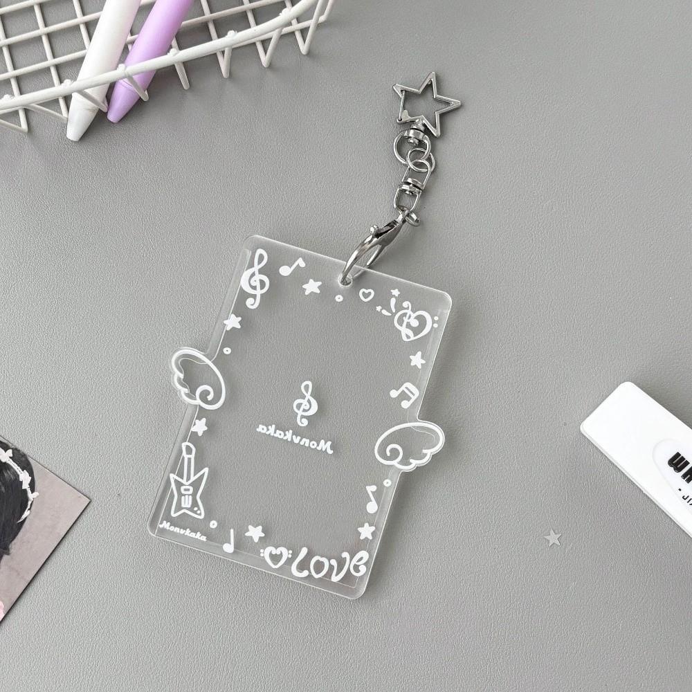Acrylic 3-inch Photocard Holder with Angel Wings Graffiti Style Kpop Photo Card Protector with Keychain Card Cover