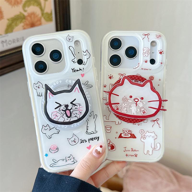 Graffiti Cat Illustration Magnetic Stand Phone Case for iPhone 17/16 Pro Max/15/14