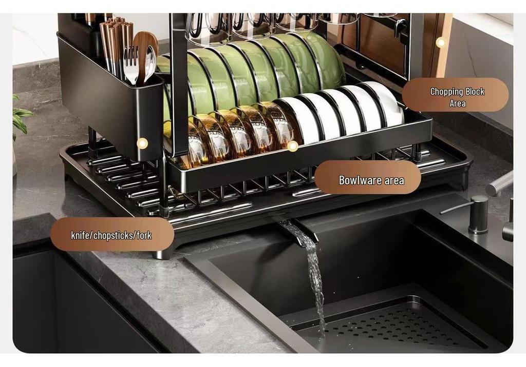 Multi-layer Kitchen Sink and Counter Dish Rack and Draining Shelf