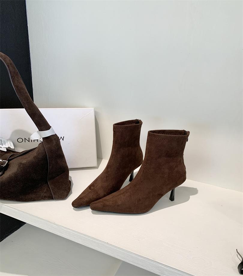 2025 autumn and winter new pointed short boots women's boots French short tube niche thin boots women's suede Martin boots