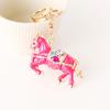 Keychain Pendant Chinese Zodiac Enamel Horse Rhinestones Inlaid Key Chain Metal Charm Bags Keyring Backpack Car Accessories