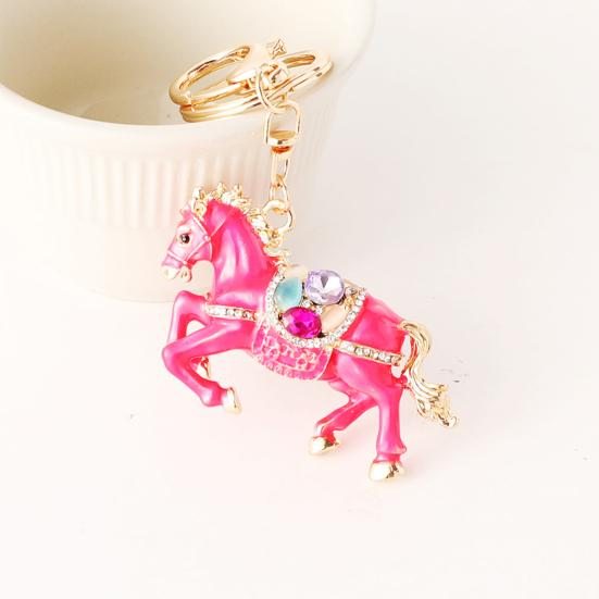Keychain Pendant Chinese Zodiac Enamel Horse Rhinestones Inlaid Key Chain Metal Charm Bags Keyring Backpack Car Accessories