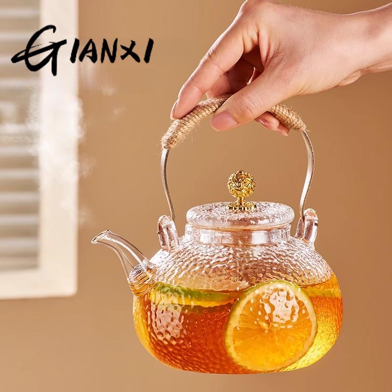 Skleněná čajová souprava Čínská domácí Velkokapacitní Přijímání hostů Kung Fu čajová souprava Kladívkový design Pletený konopný provaz Paprsek Čajová konvice