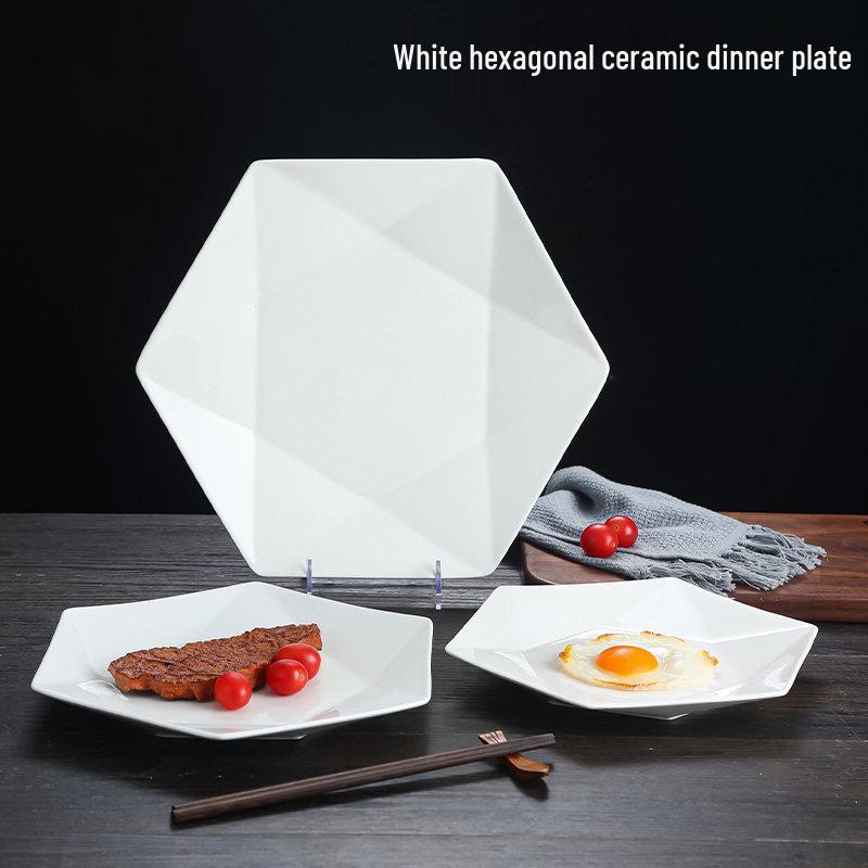 Hexagonal Ceramic Stir-Fry Plate for Home and Commercial Use