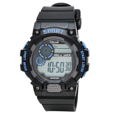 [Klefer] TE-D280-BKB Men's Digital Sports Watch, Waterproof, Multi-Functional, Urethane Strap, Black