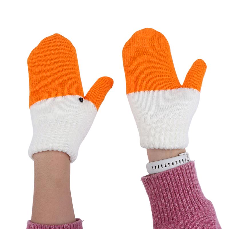 1Pair Cute Funny Goose Knitted Gloves For Women Winter Fleece-Lined Thickened Double-Layer Warm Coldproof Gloves