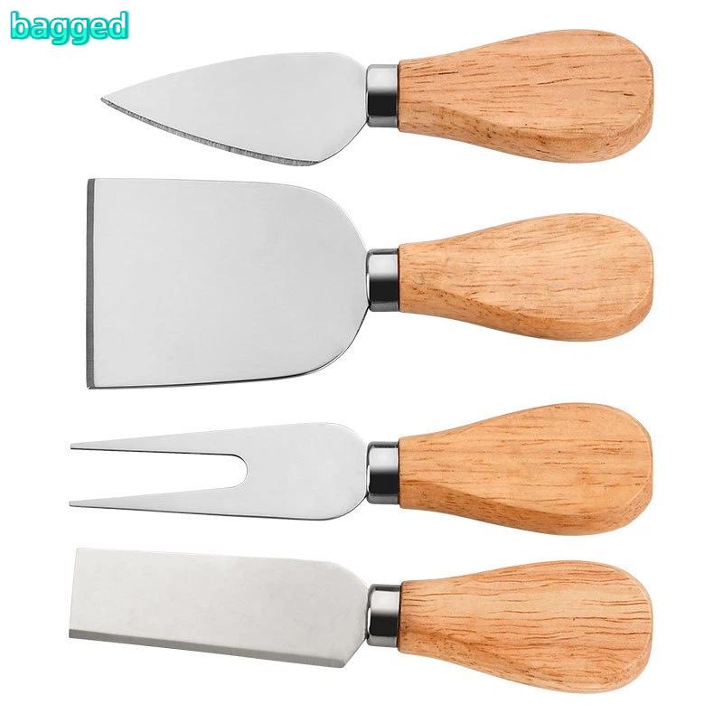 Stainless Steel Cheese Knife And Fork Set Kitchen Oak Cheese Butter Pizza Knife Home Baking Tools