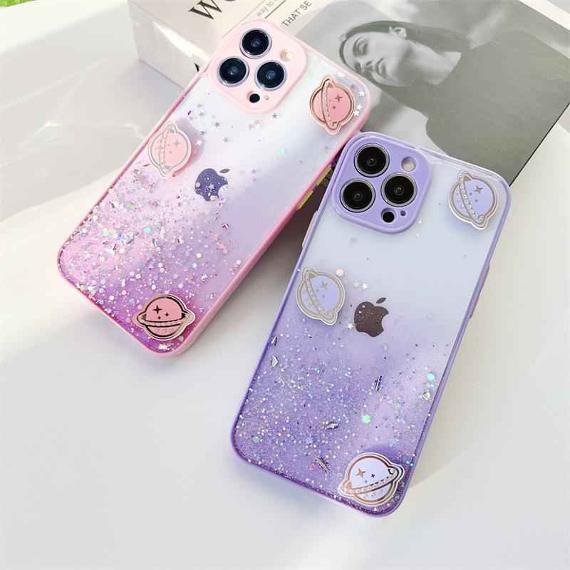 Starry Sky Planet Silicone Case for Apple 14/12/11/X/6S Promax - Anti-Fall, Trendy Design