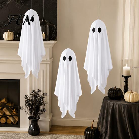 Creepy Window Displays 3Pcs Halloween Hanging Ghost Decorations, Spooky Flying with Party Favors Lanyard for Haunted House, Outdoor, Porch Yard Decor