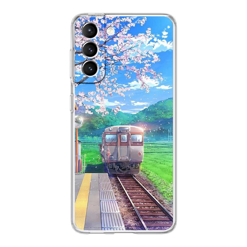 Cherry Japanese Traint Moun Fuji Clear Phone Case For Samsung Galaxy S23 S22 5G S20 Ultra S21 FE 5G S10E S9 S8 S10 Plus Cover