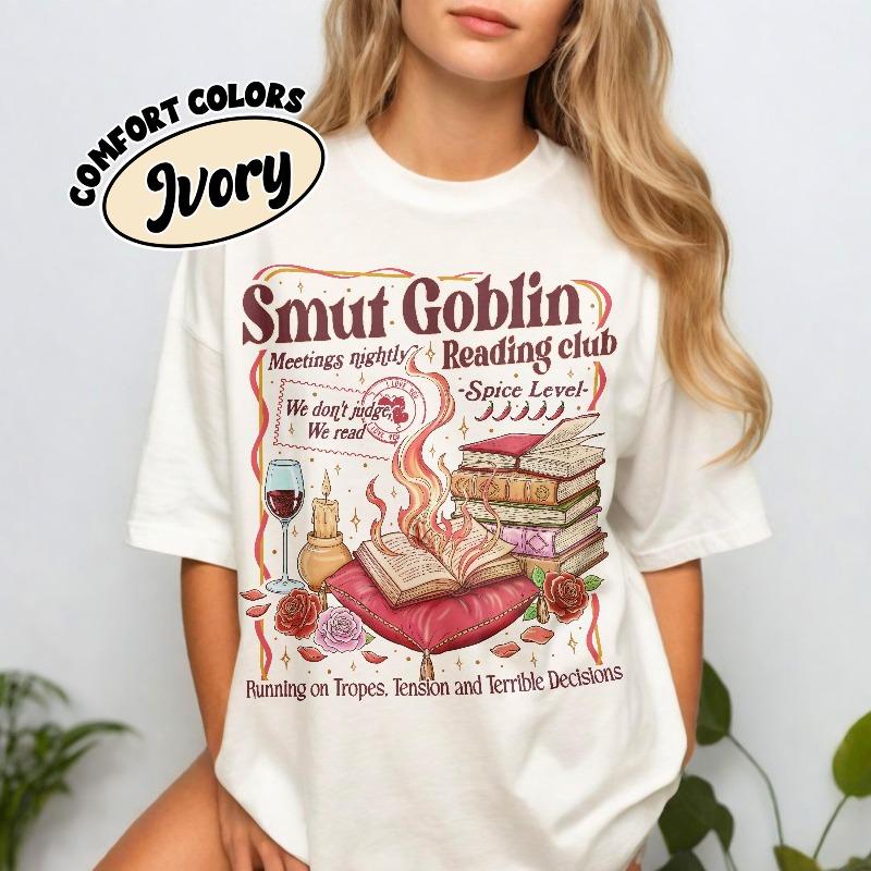 Smut Goblin Dark Romance Bookish Shirt, Spicy Book Club Tshirt Summer Men's and Women's Loose and Breathable T-shirt Top