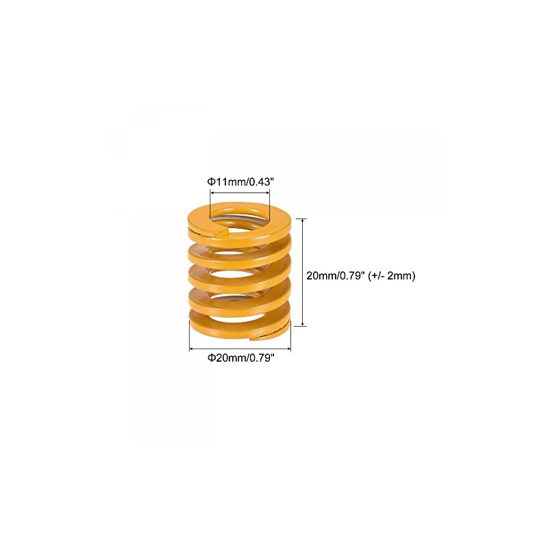Uxcell Die Springs 11x20x20mm, High-Strength Coil Springs, Compression Springs, Light Load, for 3D Printers and Electrical Components, 2pcs, Yellow