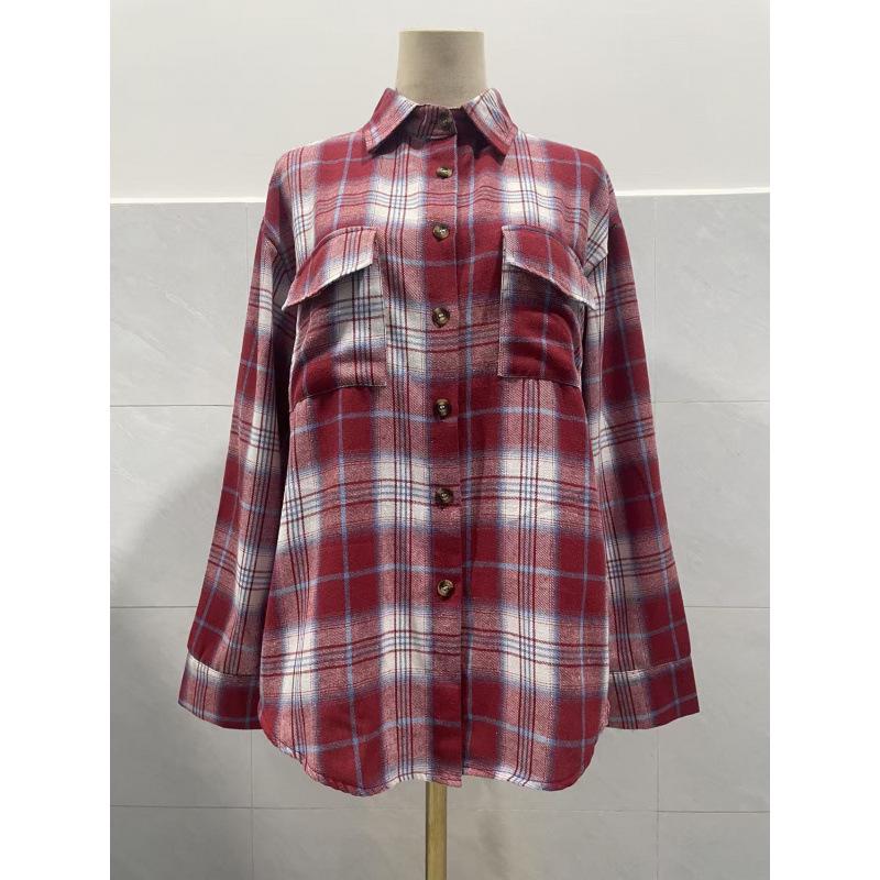 2026 Autumn/Winter Fashion: Women s Casual Plaid Pocket Shirt Medium