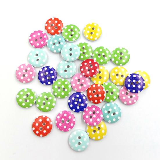 90 Stück Gepunktete Runde Form 2 Löcher Holzknöpfe DIY Nähen Scrapbook Dekor