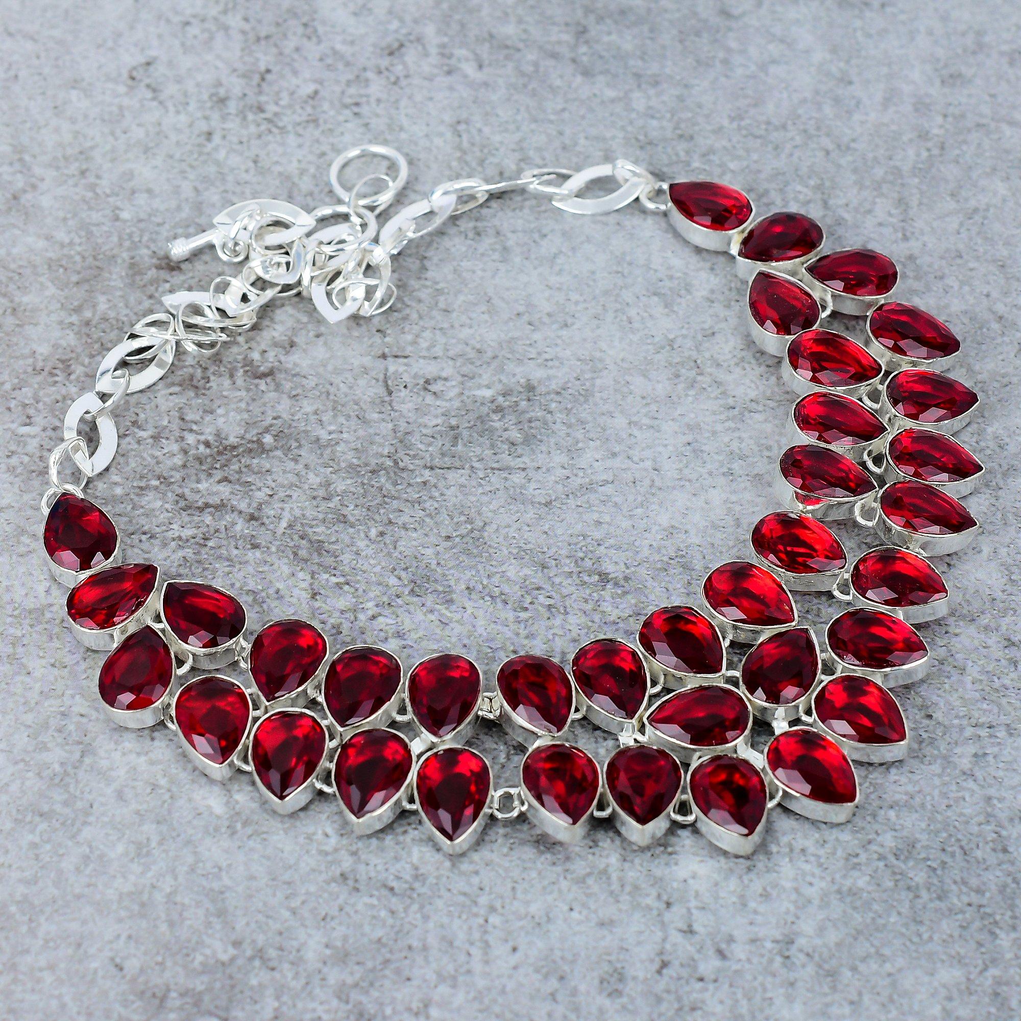 

Mozambique Garnet Gemstone Handmade 925 Sterling Silver Necklace 18 M-320