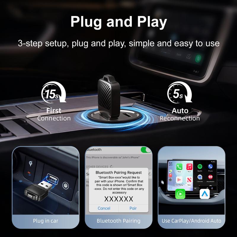 2026 New Mini 2-in-1 Wireless CarPlay Android Auto Adapter for Factory Wired Cars with 5G WiFi BT5.0 Plug and Play OTA Updates