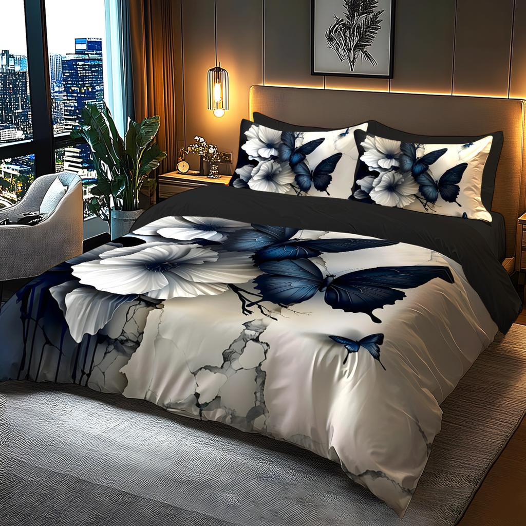 Beding Set Features a Warm And Minimalist Style featuring Buterflies And Floral Paterns Polyester Printed Soft with Soft Fabric Duvet Cover Set