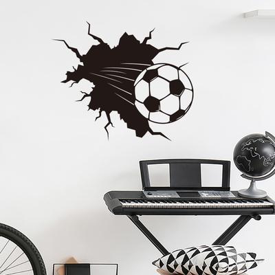 3D Cartoon Fußball Durch die Wand Brechende Aufkleber, Verspielte Fußball Wandkunst für Kinderzimmer, Kindergarten und Spielzimmer Wanddekoration