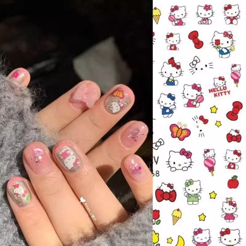 Sanrio KT Katt Nageldekaler: Söt hjärt- och animestils telefondekor.