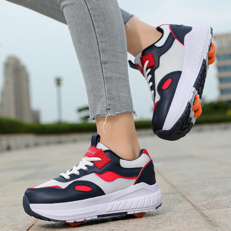 Zapatos de Rodadura Doble para Niños Desmontables Transpirables de Malla Patinaje Patines de Ruedas Hombres y Mujeres Niños Pueden Caminar