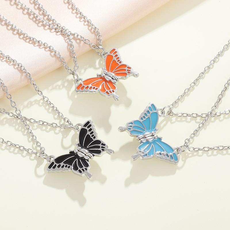 Cross-border New Best Friend Colorful Butterfly Match Friendship Magnetic Necklace Sweater Chain