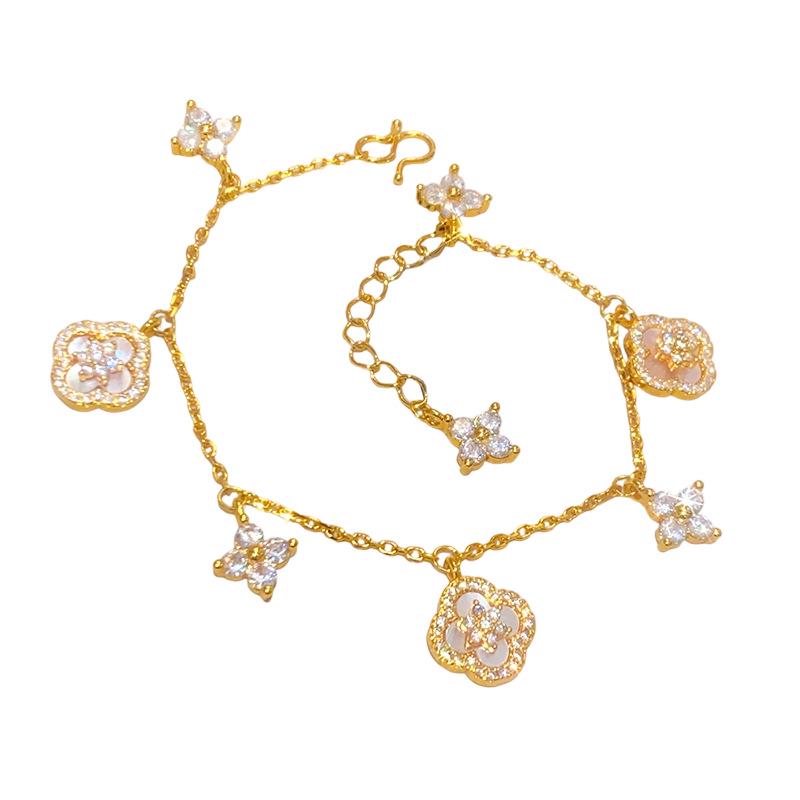 24K Gold-Plated Zircon Flower Bangle: Elegant, High-End, Versatile Bracelet for Women