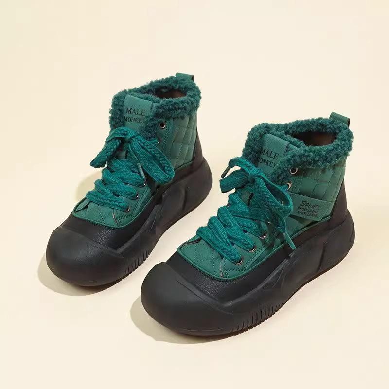 European station women's cotton shoes with velvet thermal short boots women's 2025 winter new popular cotton shoes lamb wool high-top shoes