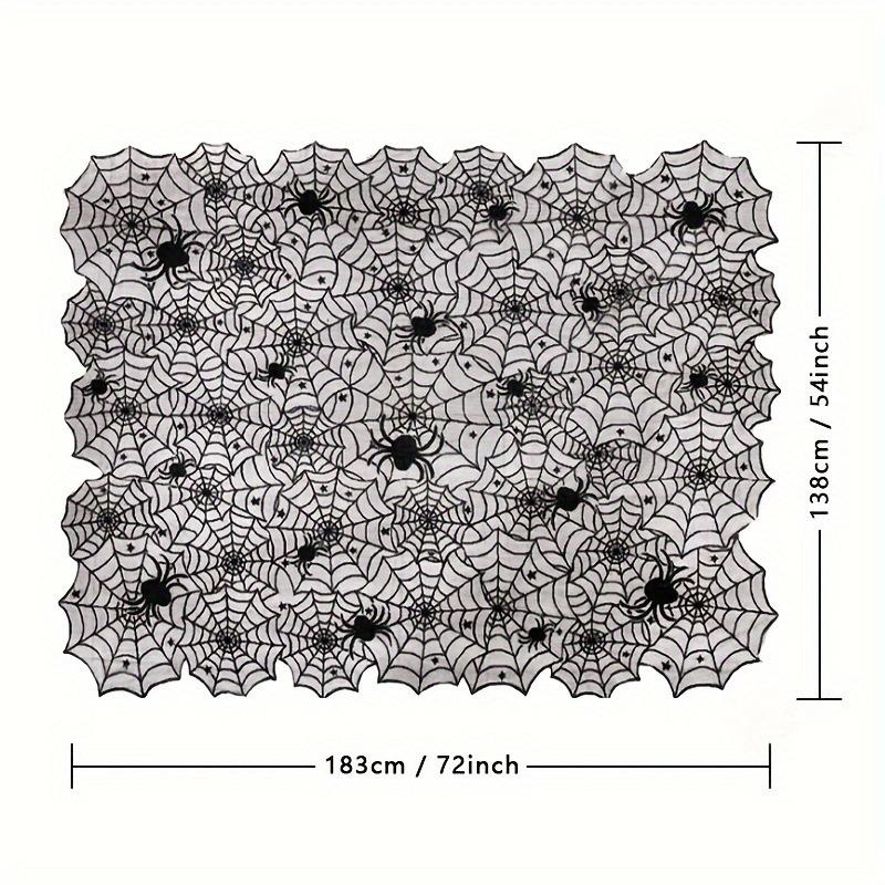 Halloween Spiderweb Tablecloth Black Lace Cobweb Decor with Spiders for Fireplace Mantle Kitchen Party Table Decorations