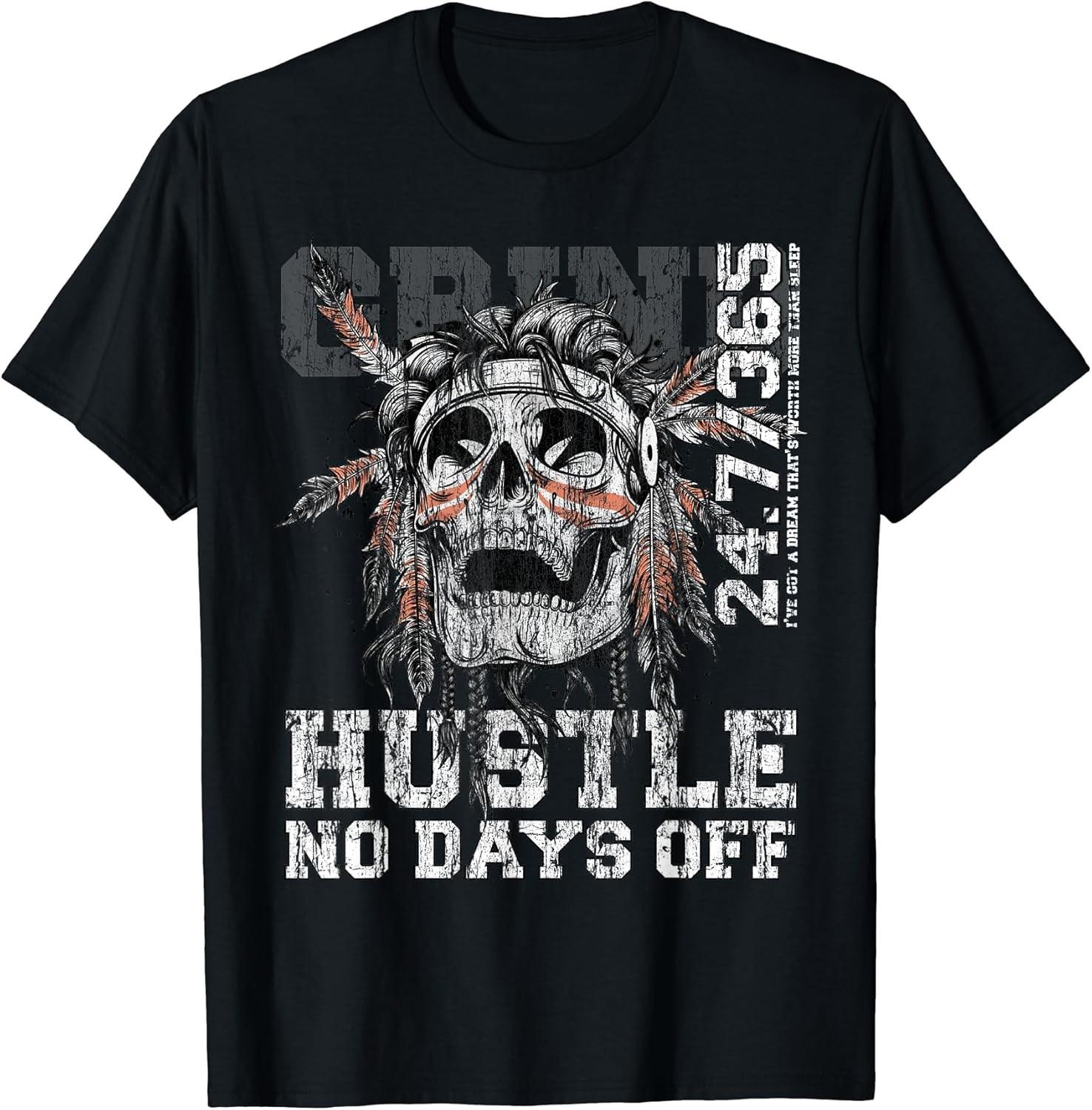 NEW LIMITED! Hustle No Days Off Hustle Hard Tribe Gang Cotton Tee - MADE IN USA M